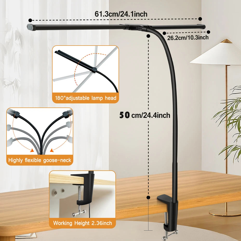Aurify LED Desk Lamp | Adjustable Gooseneck Architect Light with Stepless Dimming for Office & Study Desk